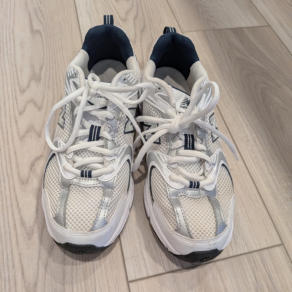 New Balance Kids White and Navy Sneakers